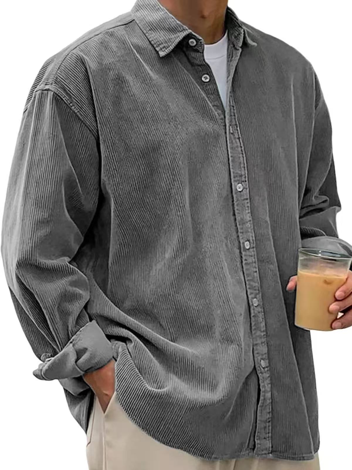 Men's Textured Corduroy Relaxed Fit Casual Shirt