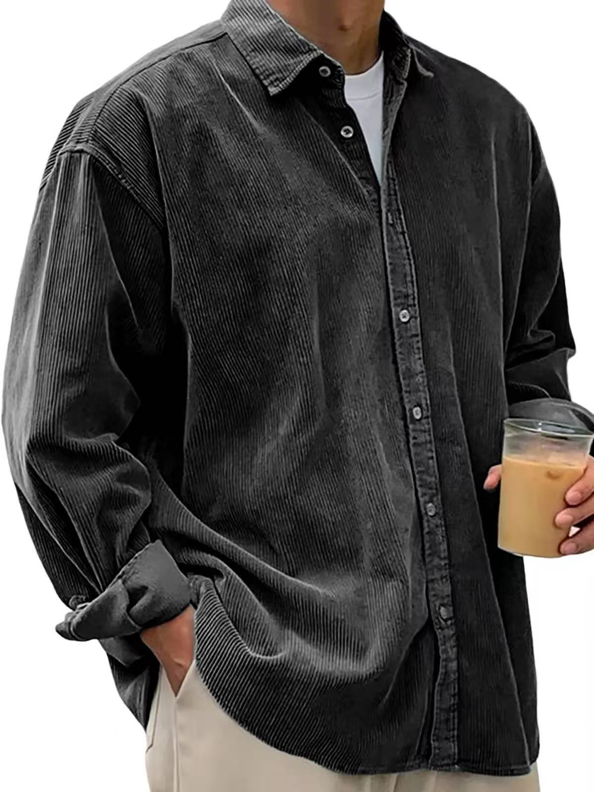 Men's Textured Corduroy Relaxed Fit Casual Shirt