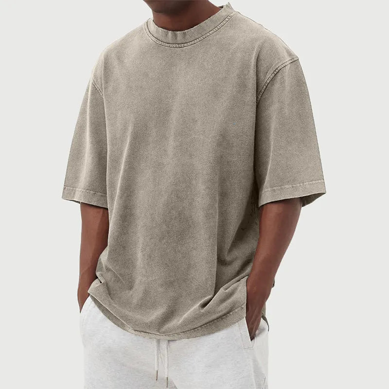 Men's Washed Distressed Cotton Daily Short-sleeved T-shirt