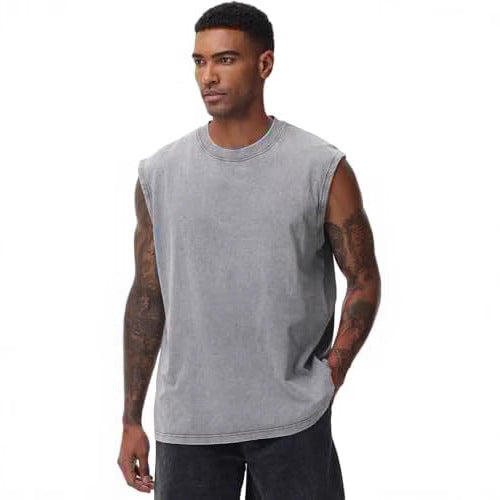Men’s Washed Cotton Sleeveless Vest