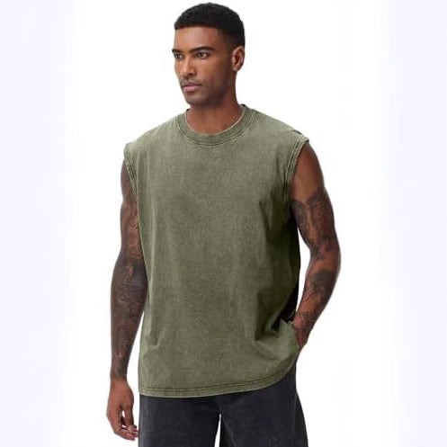 Men’s Washed Cotton Sleeveless Vest