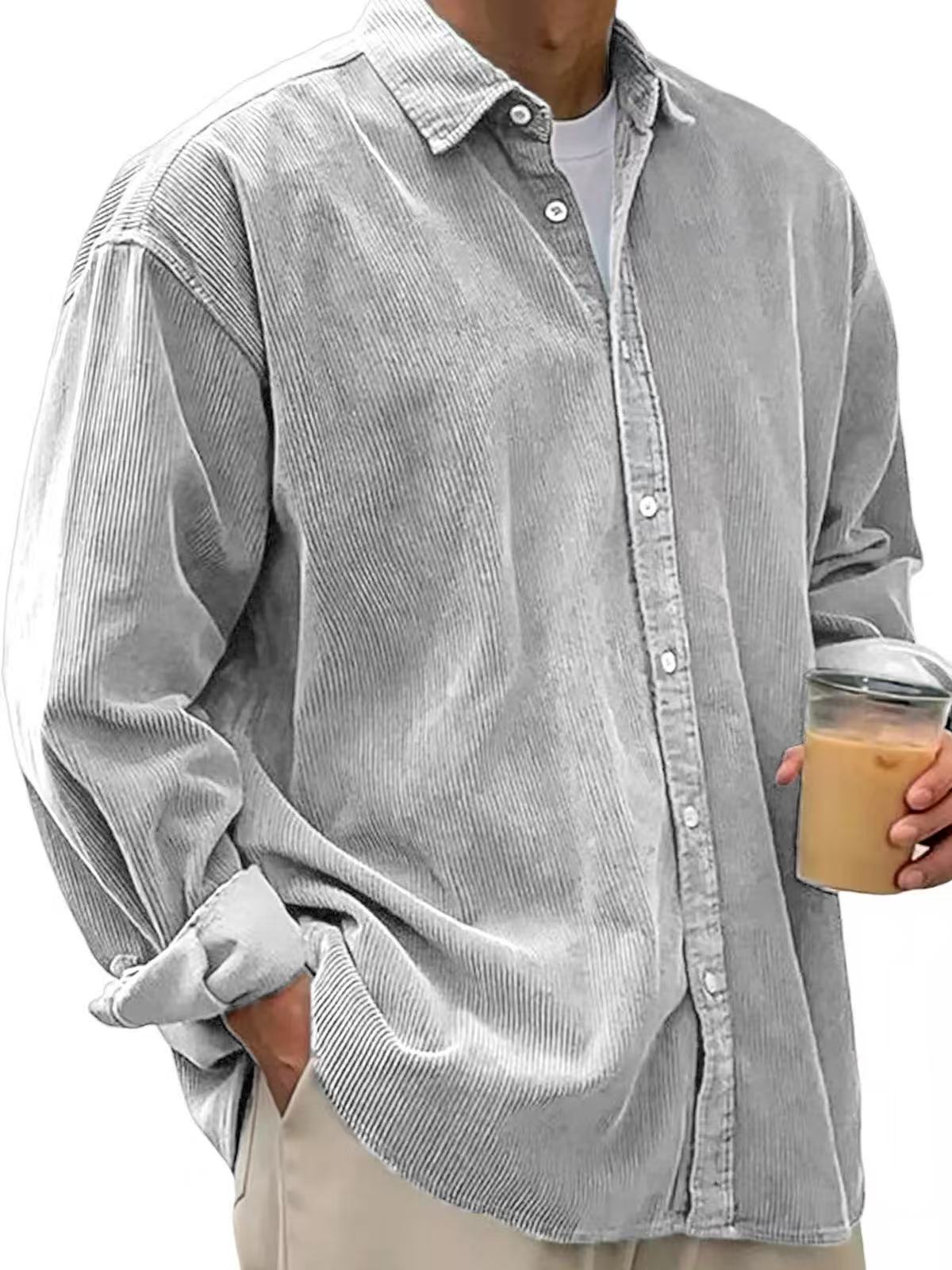 Men's Textured Corduroy Relaxed Fit Casual Shirt