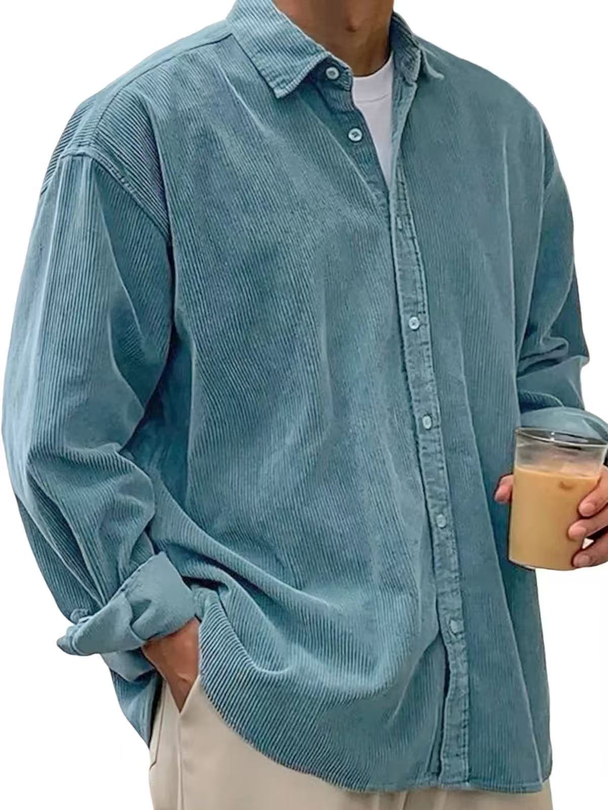 Men's Textured Corduroy Relaxed Fit Casual Shirt
